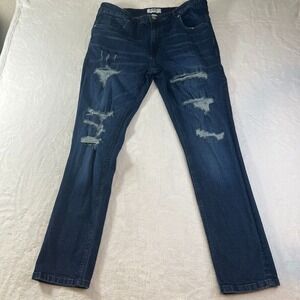 M SOCIETY Men's Jeans Skinny SIZE 38X32‎ BLUE MOTO Distressed